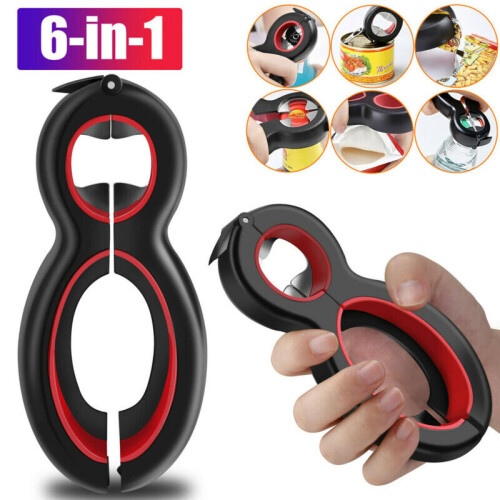 6 in 1 Multi Opener Jars Cans Bottles Arthritis Kitchen Aid Manual Tool 1