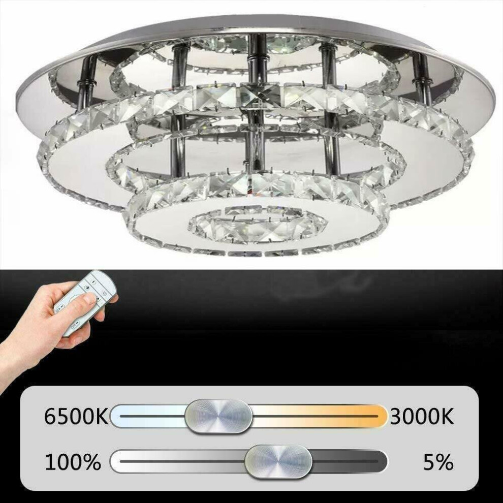 LED Crystal Chandelier Ceiling Light Dimmable Remote Control, Modern 36W Bright White Warm Round Pendant Lamp for Hallway Kitchen Dining Living Room