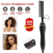 Electric Hot Comb Hair Straightener Curler Curling Iron Titanium Black
