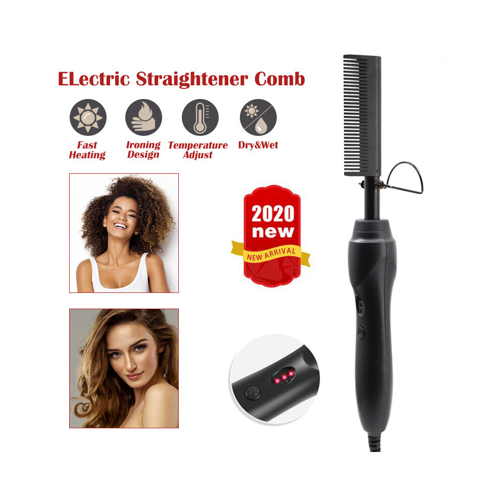 Electric Hot Comb Hair Straightener Curler Curling Iron Titanium Black