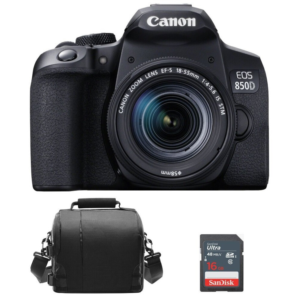 CANON EOS 850D KIT EF-S 18-55mm F4-5.6 IS STM Black + camera Bag + 16GB SD card