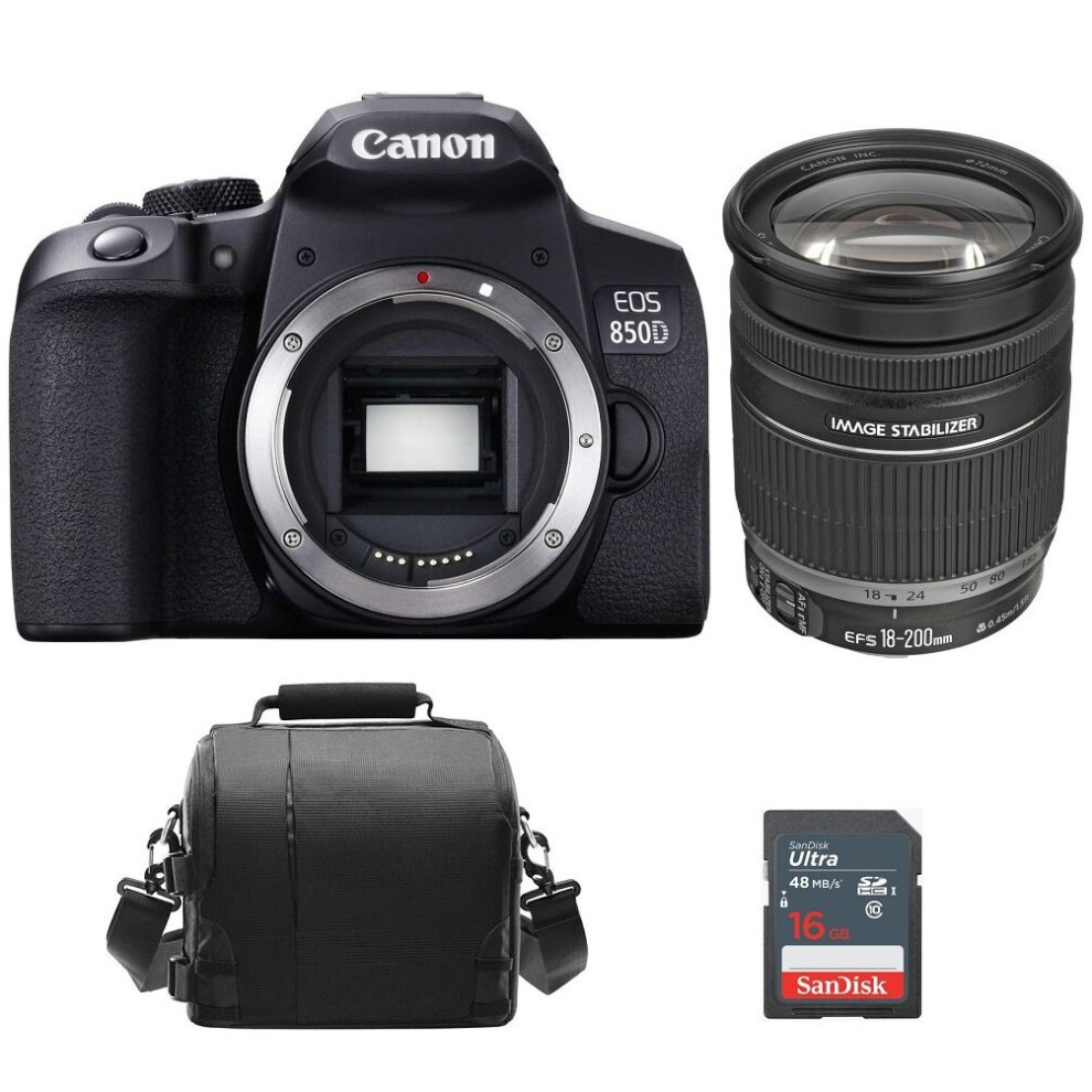 CANON EOS 850D Body Black + EF-S 18-200mm F3.5-5.6 IS + camera Bag + 16GB SD card