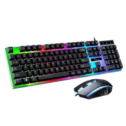 (Black) Gaming Keyboard Mouse Set Rainbow LED Wired USB For PC Laptop PS4 Xbox