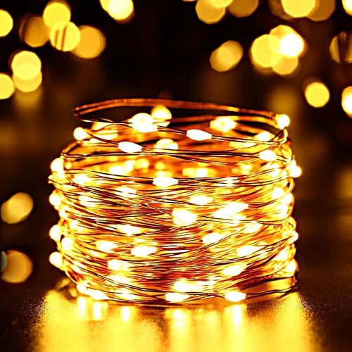 33ft 100 LED Solar-Powered String, 8 Twinkle Modes Warm White Fairy φώτα 1
