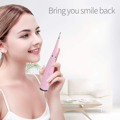 Electric Sonic Dental Calculus Plaque Remover Tool Kit-- Teeth Stain Eraser Polisher-Pink