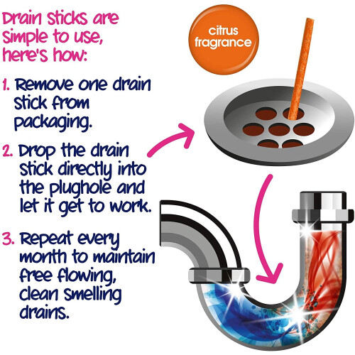 Ecozone Enzymatic Drain Cleaning Sticks Citrus Kitchen Bath-12 Sticks 1