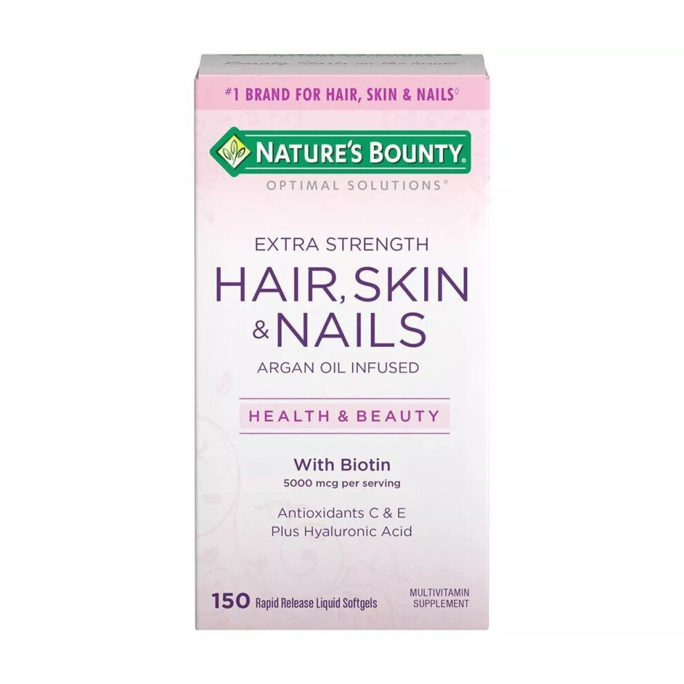 Extra Strength Hair, Skin & Nails Argan Oil Infused Softgels With Biotin, 150 ct, Nature's Bounty Optimal Solutions