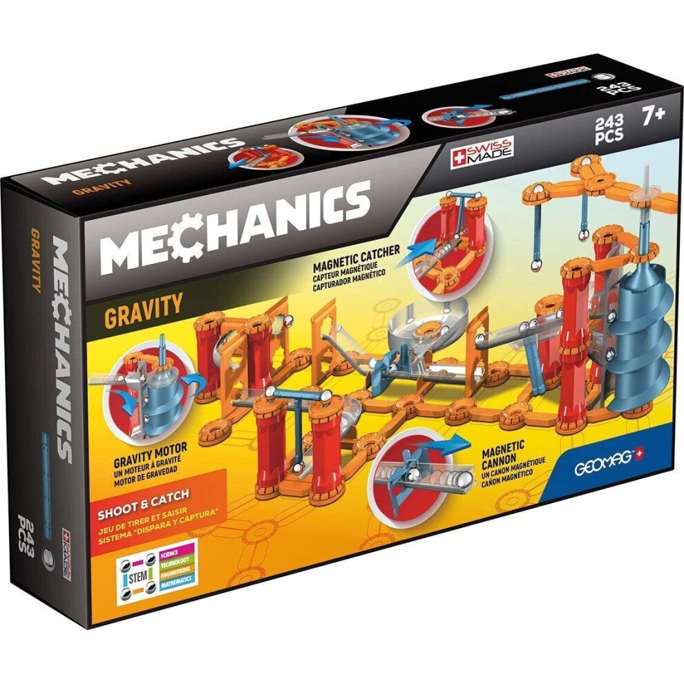 Geomag Mechanics 774 - Gravity Shoot and Catch, 243 Pieces - Magnetic Building Game