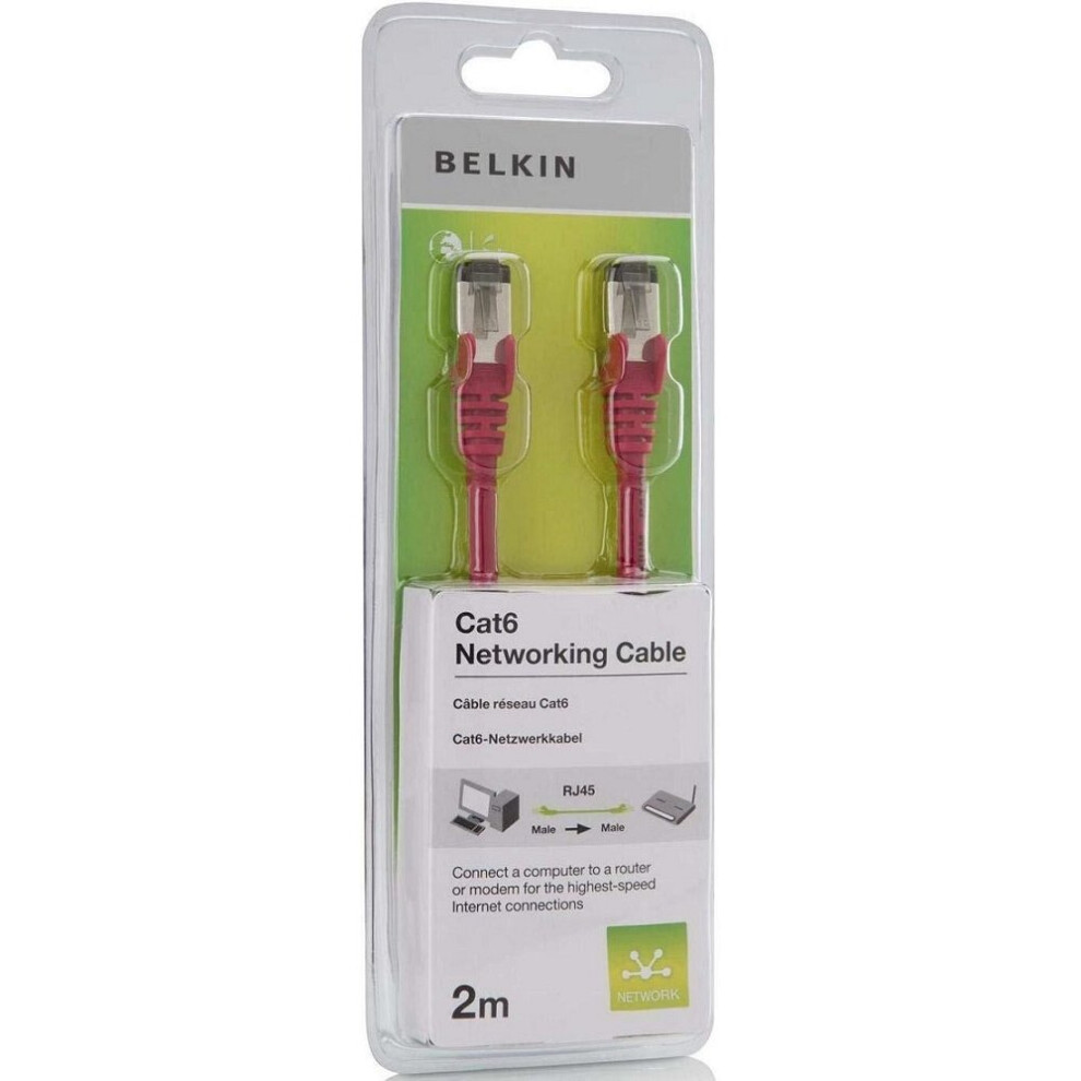 Belkin 2m RJ45 Male to Male CAT6 Snagless Patch Cable - Red