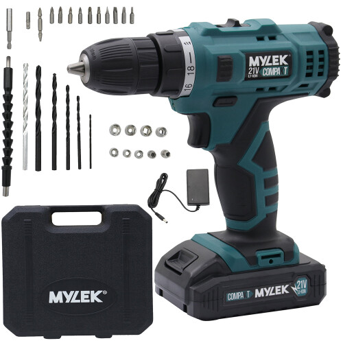 MYLEK MYLEK 21V Compakt Cordless Drill & 29pc Accessory Kit 1