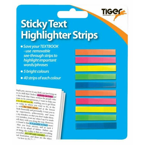 Text Highlighter Strips Flag Neon Page Marker by Tiger 200 Pack