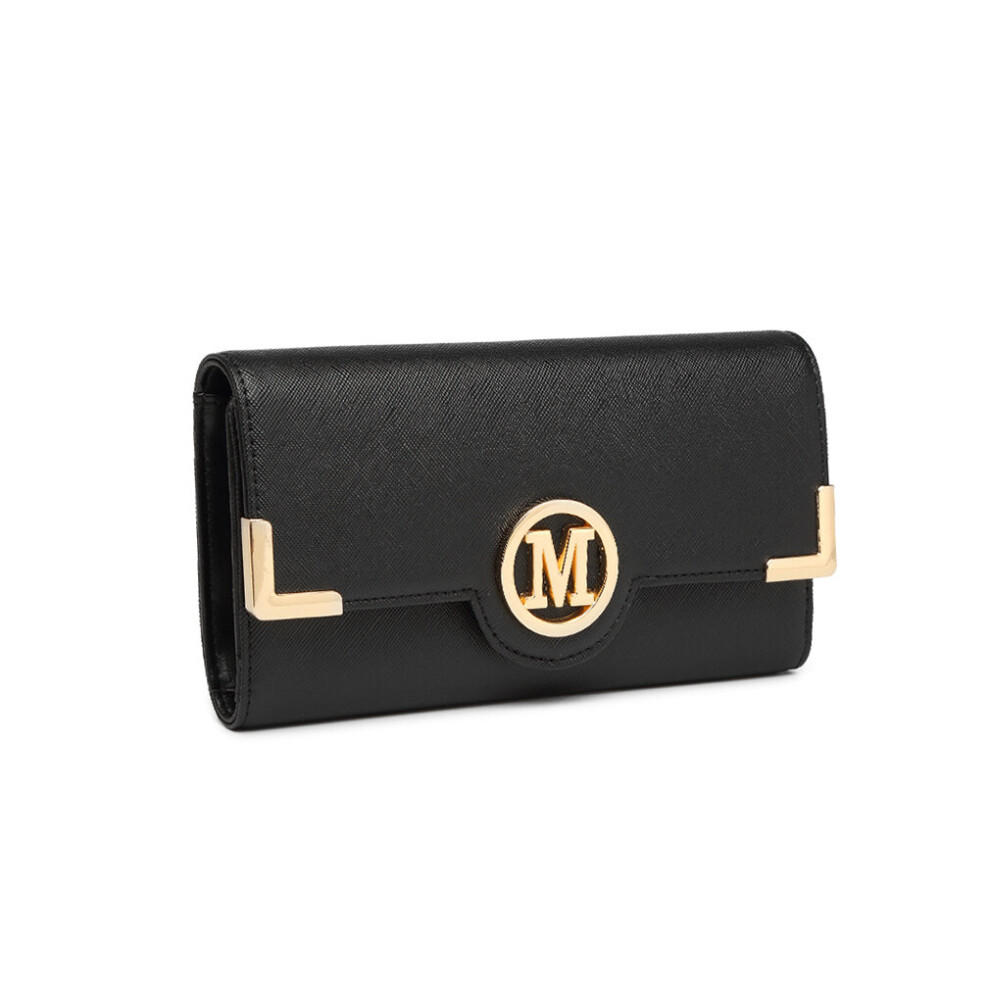 (Black) Miss Lulu Leather Look Classic Long Purse