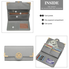 (Grey) Leather Look Classic Long Purse