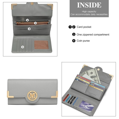 (Grey) Leather Look Classic Long Purse