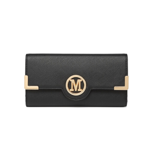 (Black) Leather Look Classic Long Purse 1