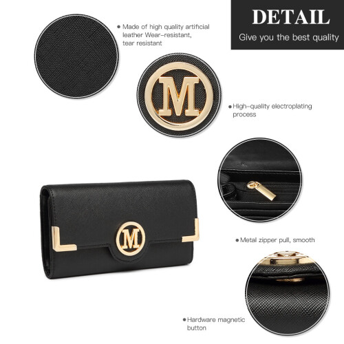 (Black) Leather Look Classic Long Purse 2