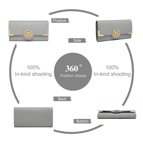 (Grey) Leather Look Classic Long Purse 1