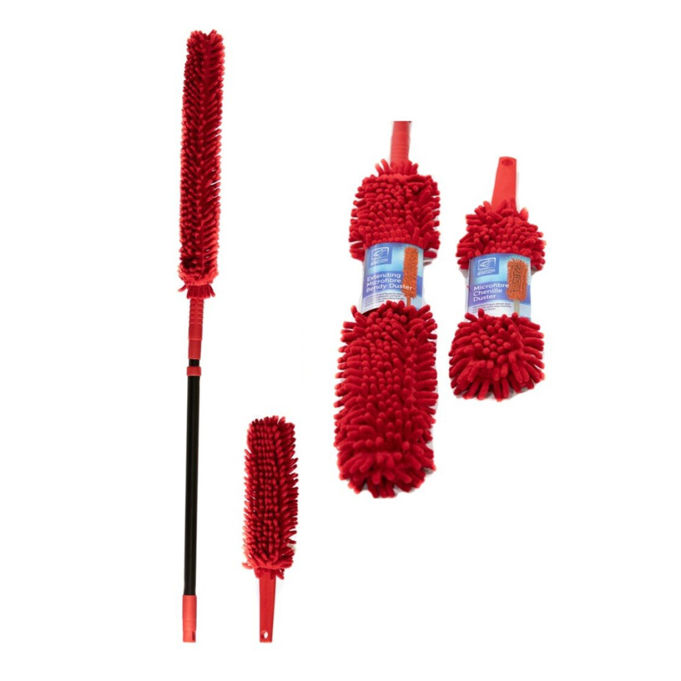 Twin Pack of Feather Dusters Extendable Microfibre Long Handled Duster with Washable Head - Long Reach Telescopic Handle Makes Cleaning Easy