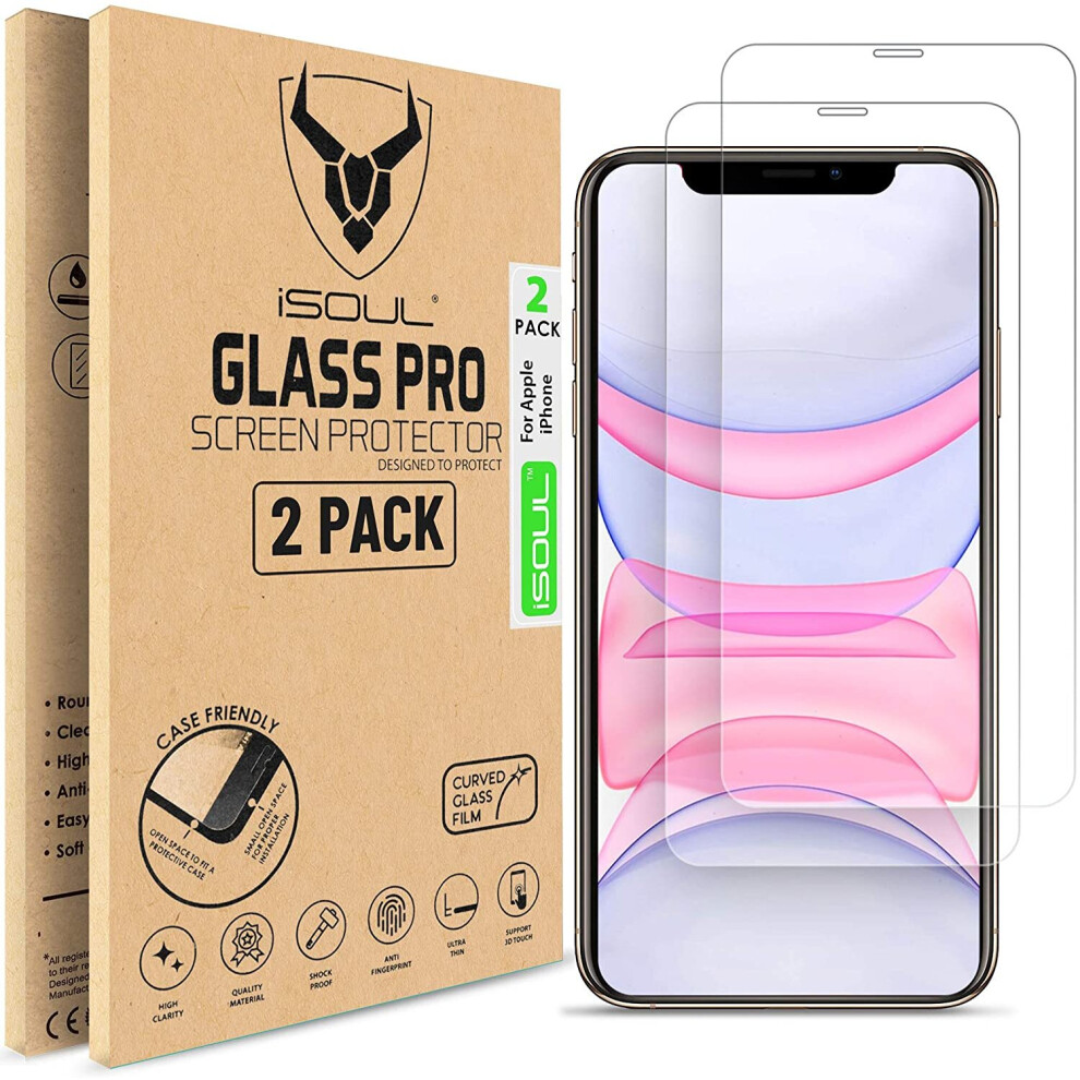 Screen Protector for iPhone 11 and iPhone XR 6.1-Inch, Tempered Glass Film, 2-Pack Film 9h HD 6.1-Inch iSOUL For iPhone 11