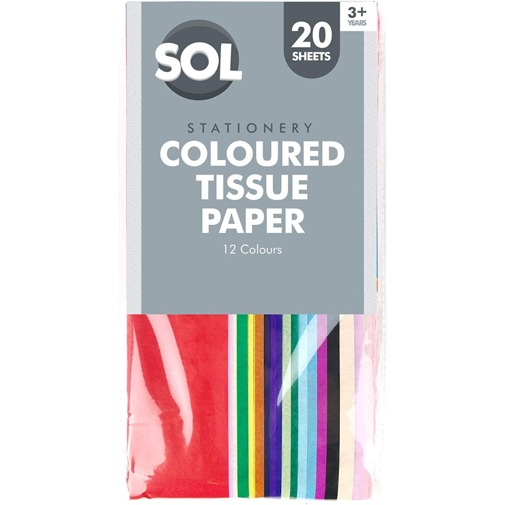 20pk Assorted Coloured Tissue Paper | 66cm x 50cm Solid Colour Paper