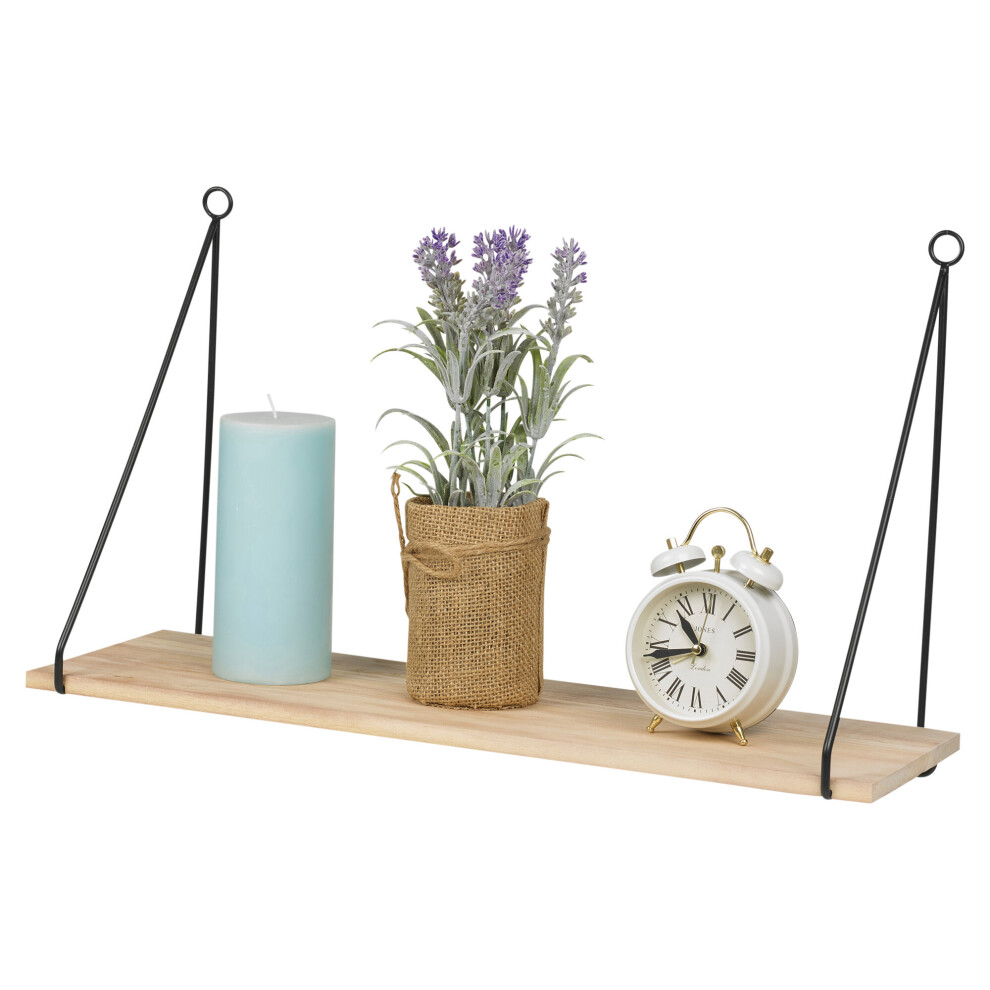 Wooden Floating Shelf | Metal Bracket Wall Mounted Display Rack Unit