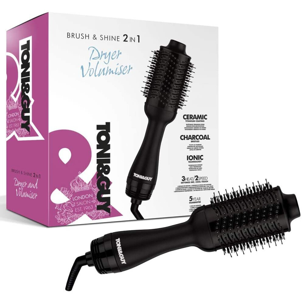 Toni & Guy Brush And Shine 2-In-1 Hair Dryer Volumiser, Tgdr5374uke