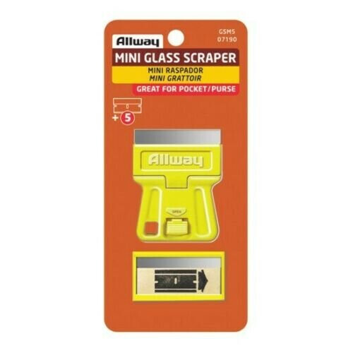 Allway Tools - Mini Glass Scraper with 5 Extra Steel Razor Blades (GSM5)