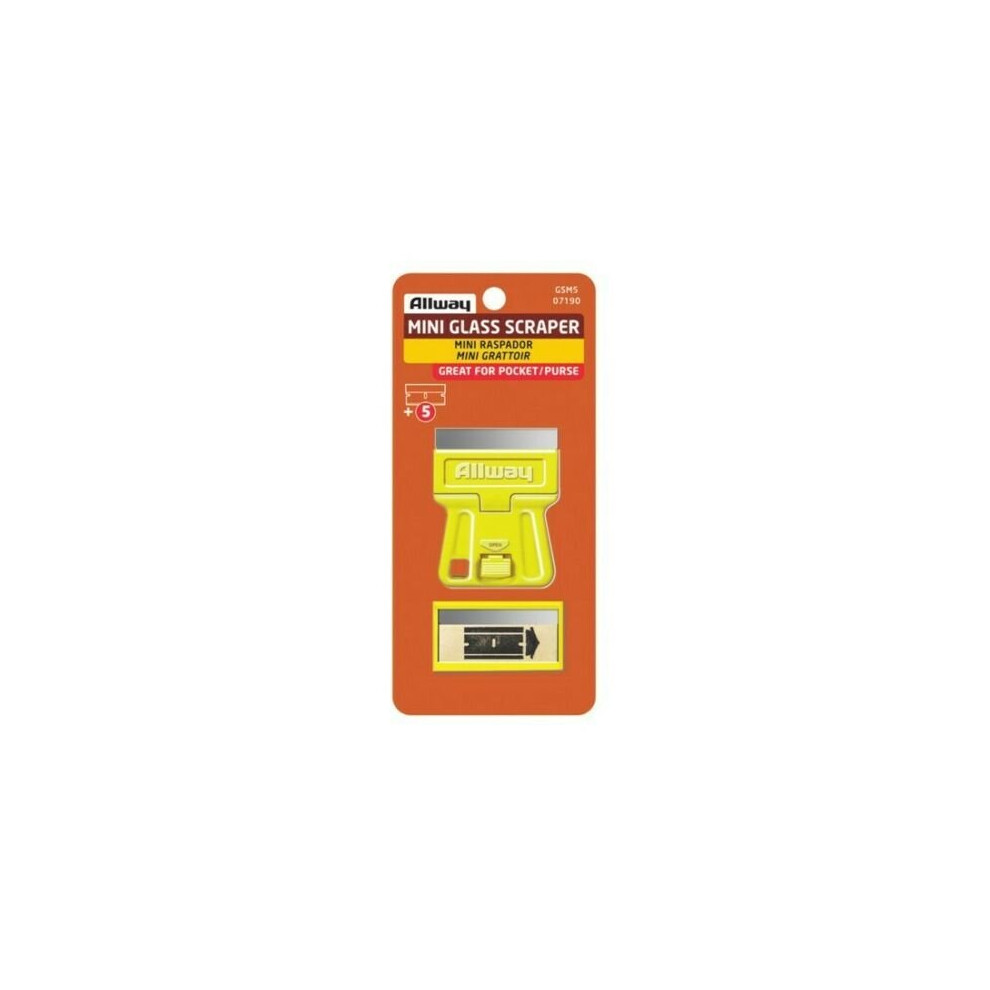 Allway Tools - Mini Glass Scraper with 5 Extra Steel Razor Blades (GSM5)