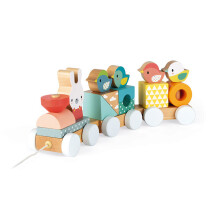 Tren de madera apilable y arrastrable Janod Pure 2 en 1 - A partir de 1 a   o - J05157