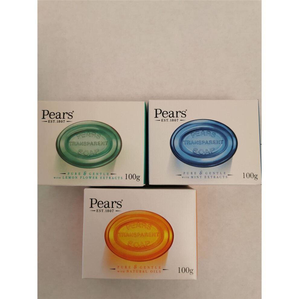 Pears Soap 1 Natural Oils + 1 Mint Extracts + 1 Lemon Flower Extracts 100g each (Pack of 3)