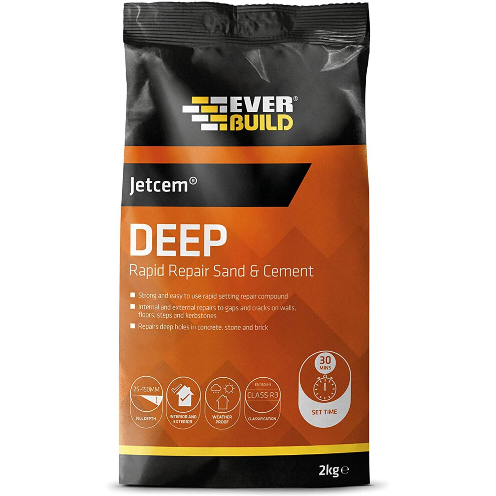 EVERBUILD RAPID SETTING SAND & CEMENT REPAIR, GREY, 2KG, PREMIXED & SETS IN 30 MINS (ORANGE BAG)