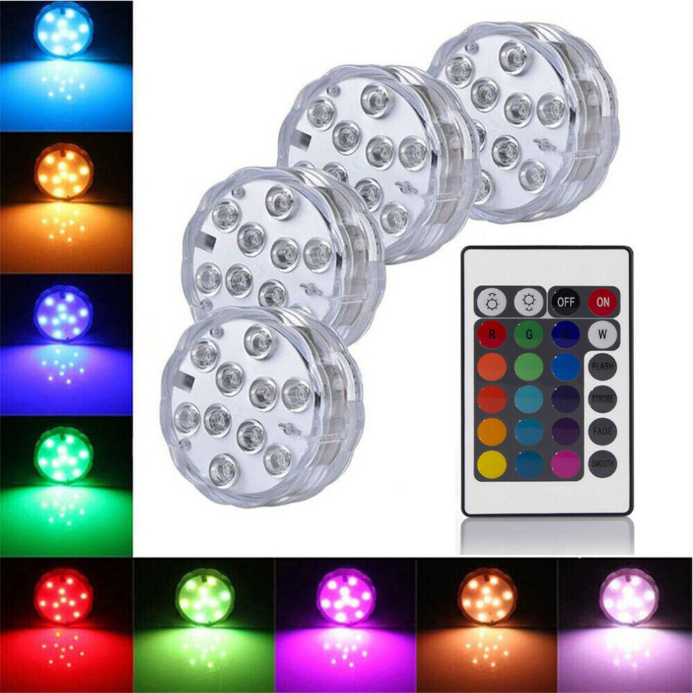 4PCS Submersible Led Lights Waterproof RGB Remote Controlled Pond Pool Lights