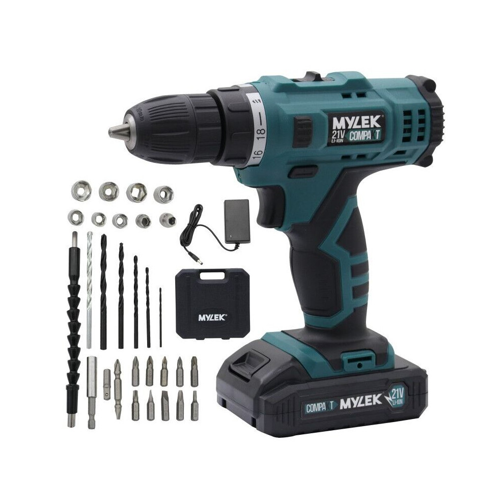 MYLEK 21V Compakt Cordless Drill & 29pc Accessory Kit
