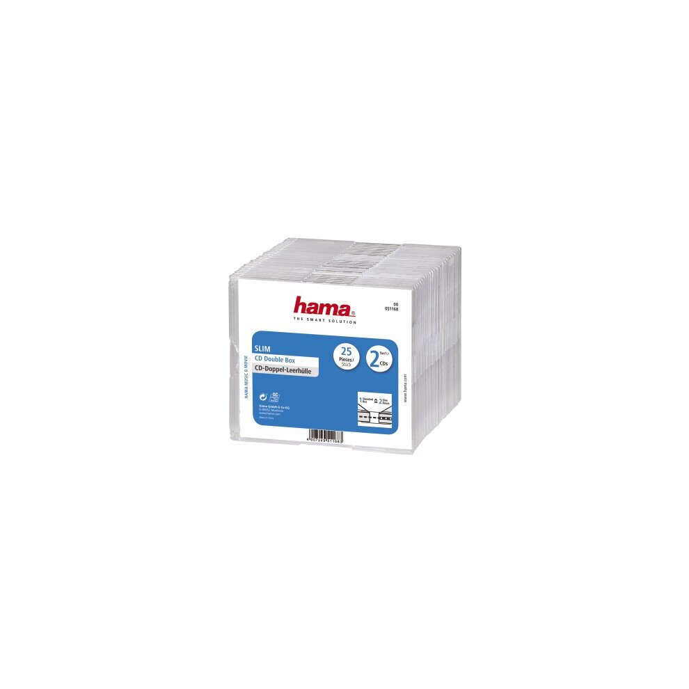 Hama Slim Double Cd Jewel Case, Pack Of 25, Transparent