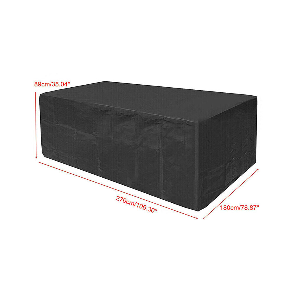 (, 270*180*89Cm) Heavy Duty Waterproof Garden Patio Furniture Cover Outdoor Large Rattan Table Black