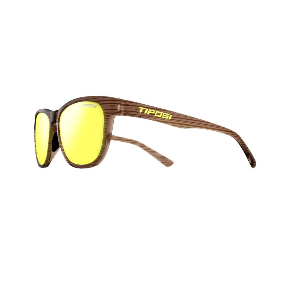 (One Size, Woodgrain / Smoke Yellow) Tifosi Swank Single Lens Eyewear