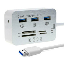 3 Port USB 3.0 Hub Aluminum MS SD M2 TF Multi-In-1 Memory Card Reader Adapter