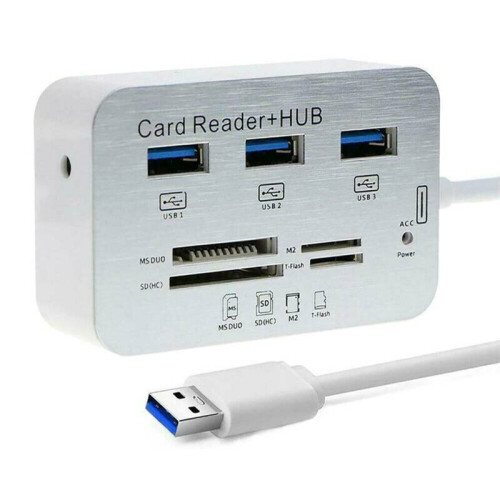 3 Port USB 3.0 Hub Aluminum MS SD M2 TF Multi-In-1 Memory Card Reader Adapter