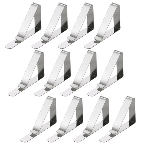 TRIXES 12PC Pack of Silver Table Cloth Clips with Adjustable Clamp High Quality Metal Parties Home Use