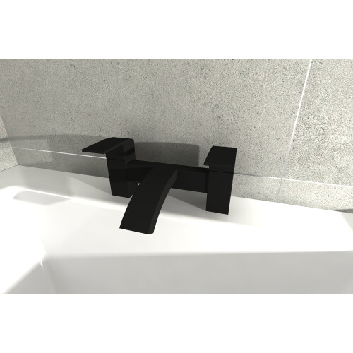 Matt Black Bath filler mixer tap square with waterfall effect 2