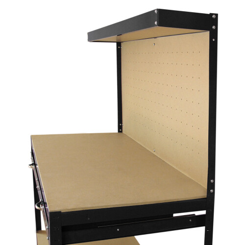 (Black) Workbench With Pegboard And Drawer Tool Garage Storage Heavy-Duty Steel Workshop DIY 2