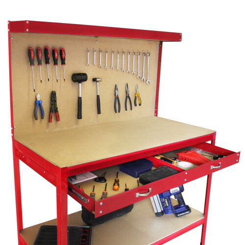 Werkbank met pegboard en lade - Rood 1