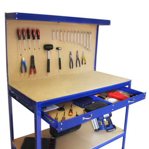 Werkbank met pegboard en lade - Blauw 1