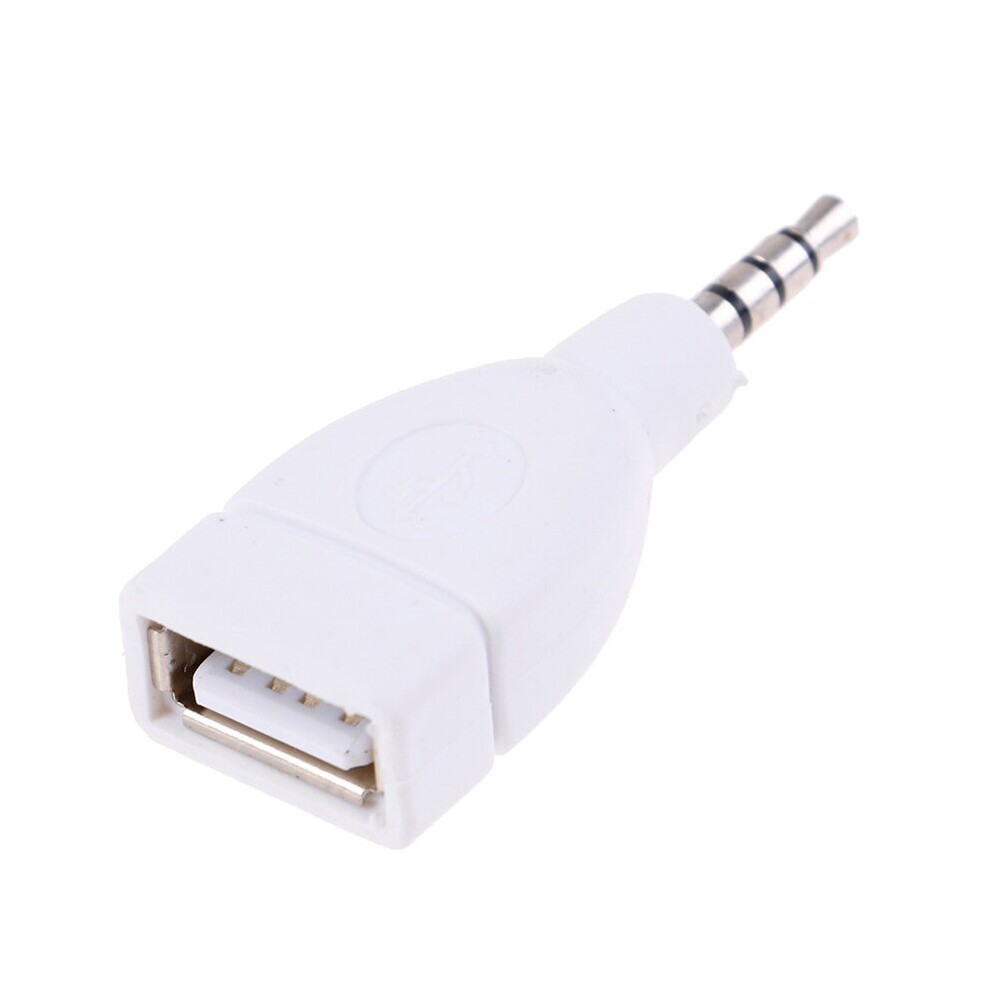 Converter Adapter USB 2.0 Female to 3.5mm Male AUX Audio Car Plug Jack white