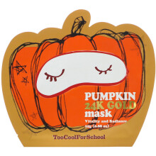 Too Cool for School Pumpkin 24K Gold Mask, 1 Sheet, 0.88 oz - Vitality & Radiance, Pumpkin & Double Gold Premium Biocellulose Sheet Mask