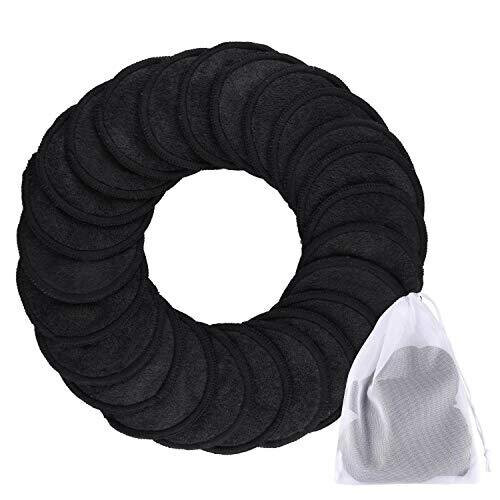 SIQUK 24 Piezas Discos de Algodón Reutilizables Black para Desmaquillar