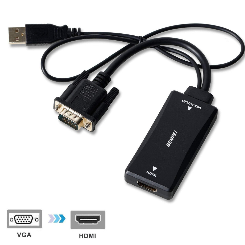 Vga To Hdmi, Benfei Vga Input To Hdmi Ouput Adapter With Audio Support And 1080P Resolution 6971785940307