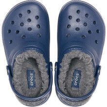 Crocs Kids Classic Fuzz Lined Roomy Fit Clogs Shoes Sandals in Navy Blue & Charcoal Grey 203506 459 [Child 12]