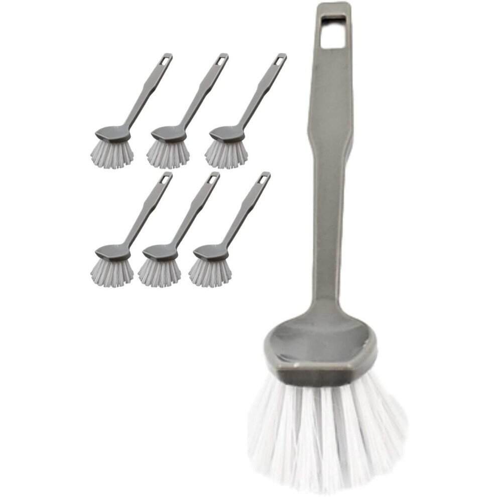 7pk Plastic Dish Brush Set with Firm Bristles, Small Head and Ergonomic Tilted Handle Can Also Be Used As A Pot Brush, Pan Scrubber or Sink Brush