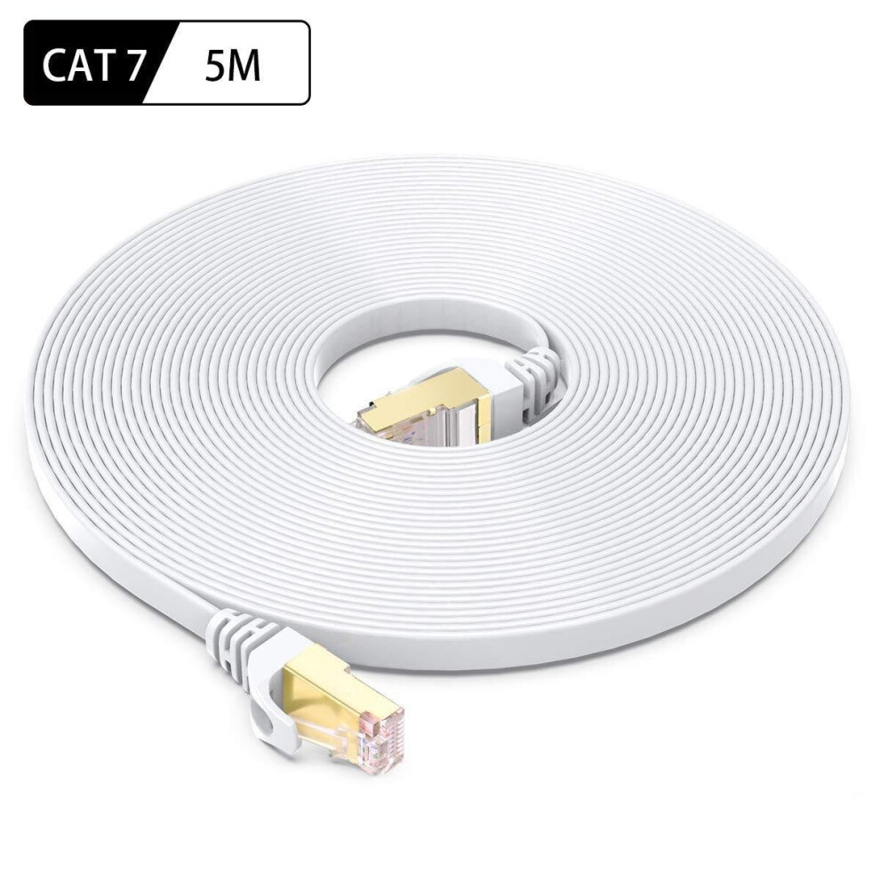 Cat7 Ethernet Cable 5m, BUSOHE High Speed Flat Gigabit RJ45 Lan Network Cable, 10Gbps 600Mhz Internet Patch Cord for Switch, Router, Modem, Patch Pa